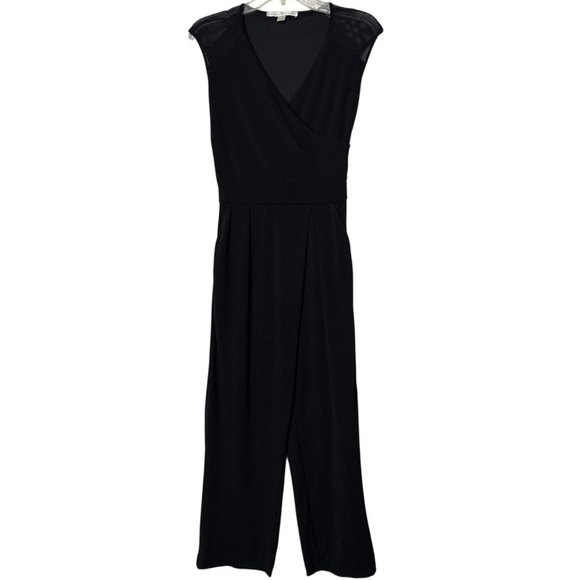 Boston Proper Black Wrap Jumpsuit XS Lace Sleeveless Wide Leg Pockets - Picture 1 of 5